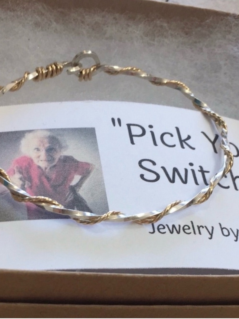 Handcrafted Twisted Two-Tone Gold & Sterling Silver Bangle “Pick Your Switch
